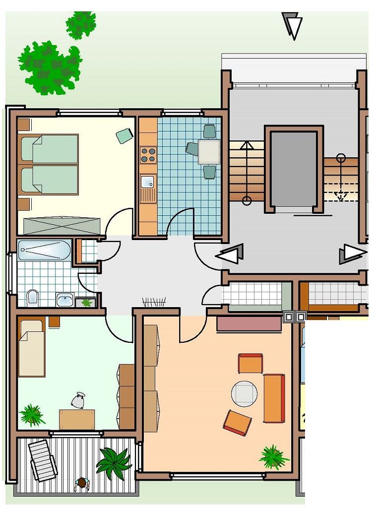 Der hier gezeigte Wohnungstyp C hat 85 qm Wohnfläche    Wohnzimmer, Schlafzimmer 1 x Kind, Küche Diele Bad, Abstellraum und Loggia  